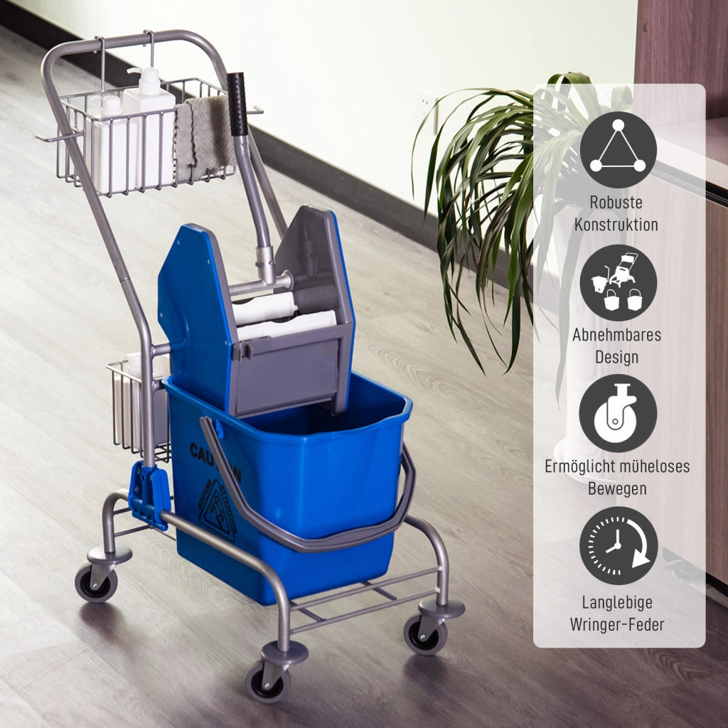 Secchio per lavaggio ¨C zephmum ¨C Blu, Plastica, con ruote e manico in metallo