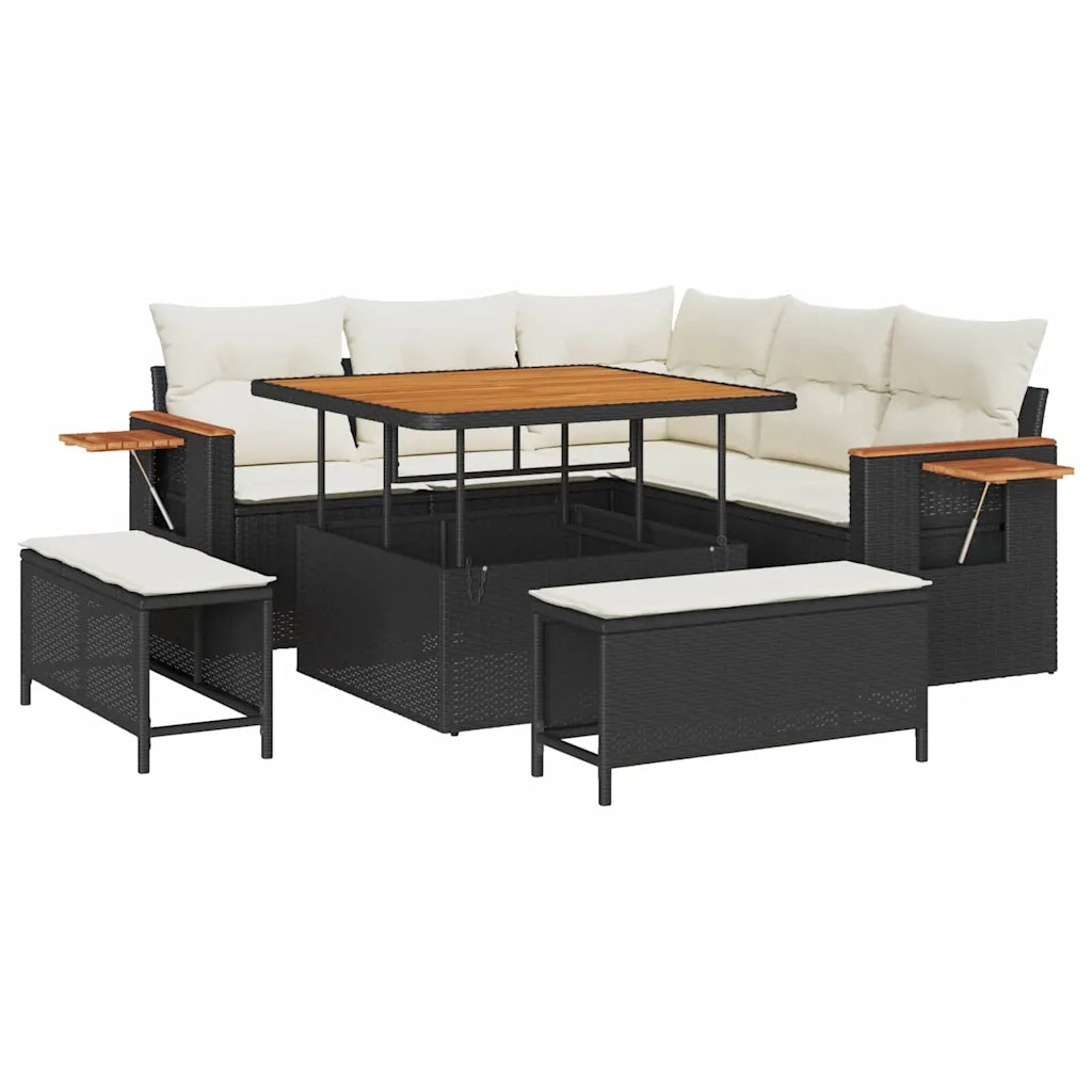 Set Divano da Giardino con cuscino 8 pcs Nero e Crema
