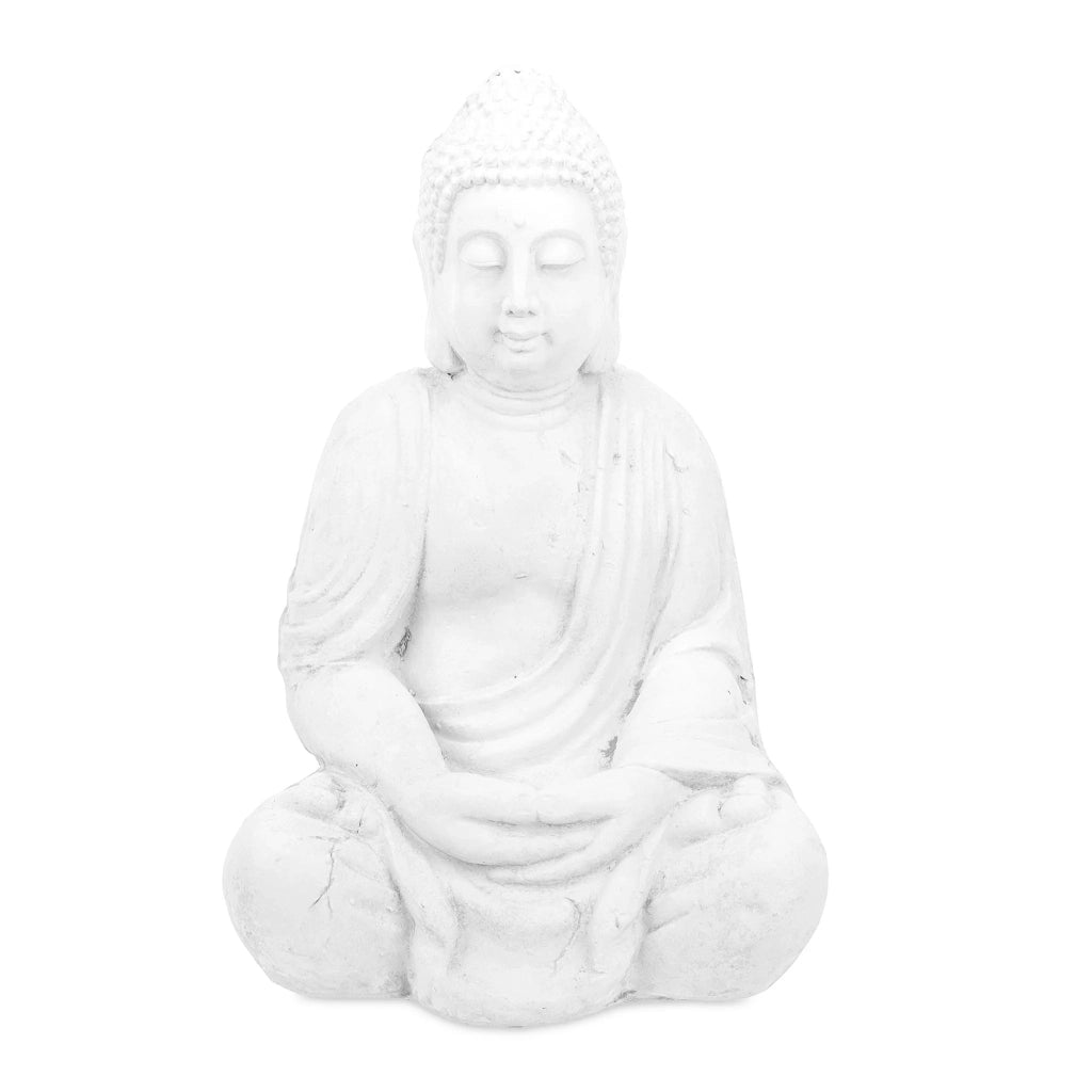 Statua di Buddha in meditazione 70 x 40 x 30 cm decorazione zen spazio esterno finitura opaca in poliresina bianca 13_0011535