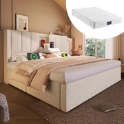 Letto Contenitore Imbottito 140x200 ¨C MINIMAL ¨C Idraulico, con Rete, Beige