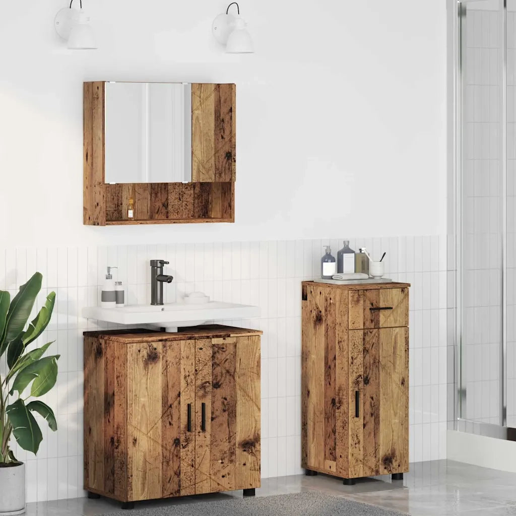 Set di mobili per il bagno con cassetto 3 pcs Legno vecchio
