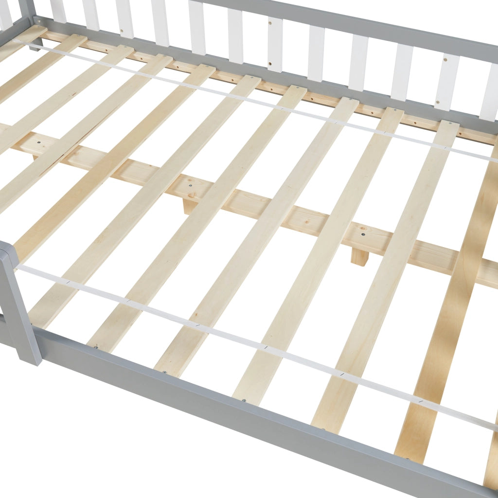 Letto Piazza e Mezza Hesel per Cameretta a Forma di Casetta 120 x 200 cm Grigio [en.casa]