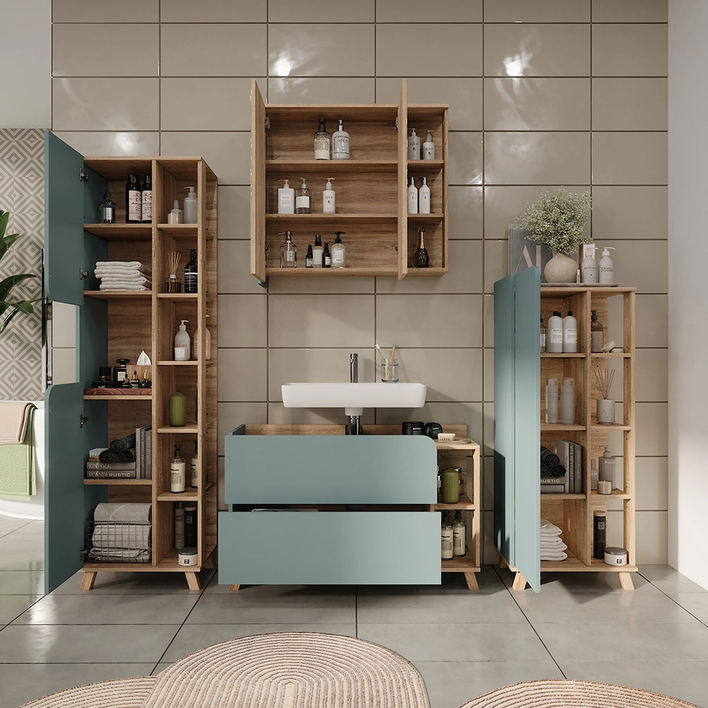 Vicco Set di mobili da bagno Sonoma/blu 4 parti