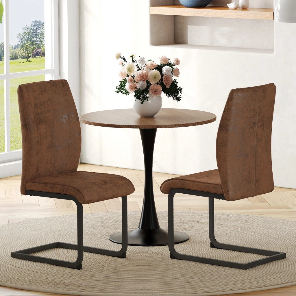 Sedia da pranzo Set da 2 schienale ergonomico piedini antiscivolo in tessuto e metallo marrone