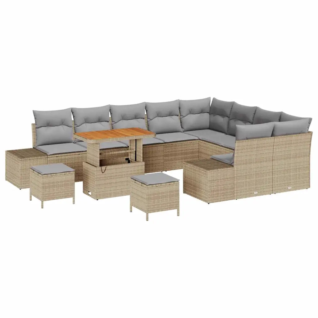 Set Divano da Giardino con cuscino 12 pcs Beige Poly Rattan 3364777
