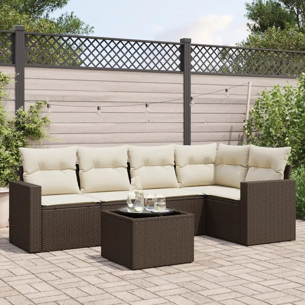 Set Divano da Giardino 6 pz con Cuscini Marrone in Polyrattan 3218933