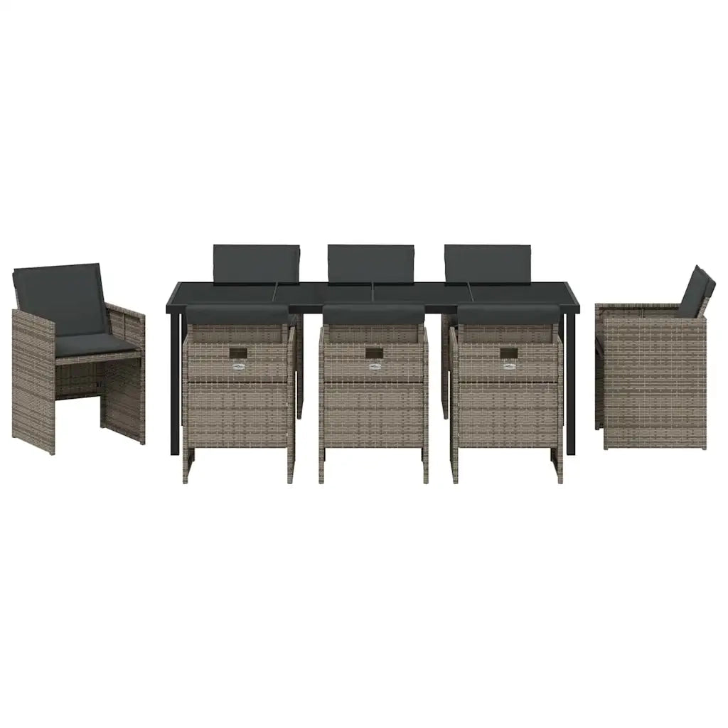 Set da Pranzo per Giardino con cuscino 9 pcs Grigio polyrattan 3379951