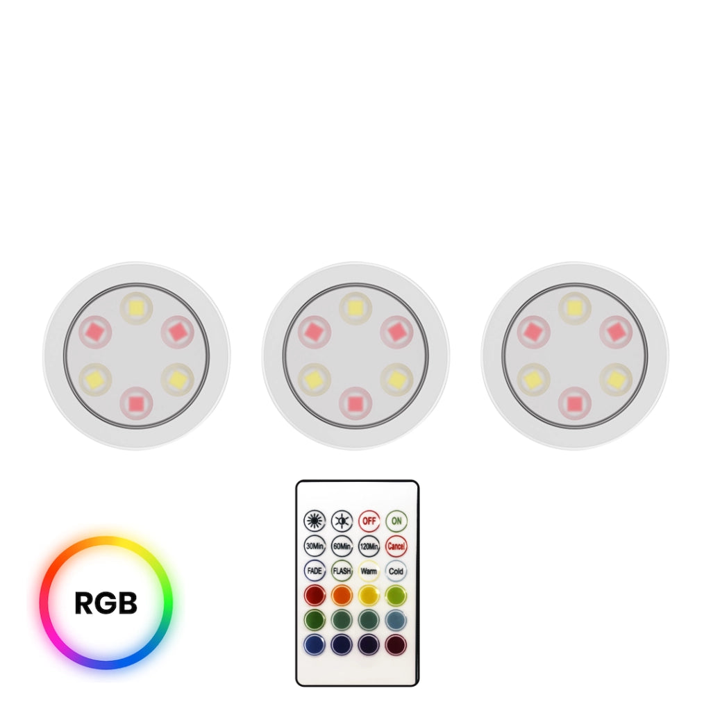 Lampade sottopensile 3pz rotonde Ø7,5 bianche RGB con telecomando
