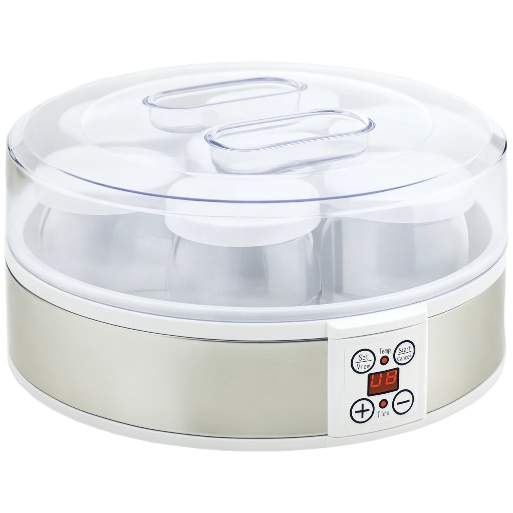 Yogurtiera 20W 1.5L con 7 Vasetti ¨C Minimal ¨C Acciaio Inox, Plastica, Bianca, 24x24x13 cm