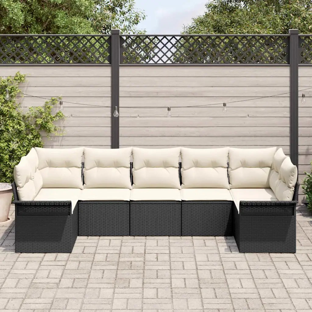 Set Divano da Giardino con cuscino 7 pcs Nero polyrattan 3345507