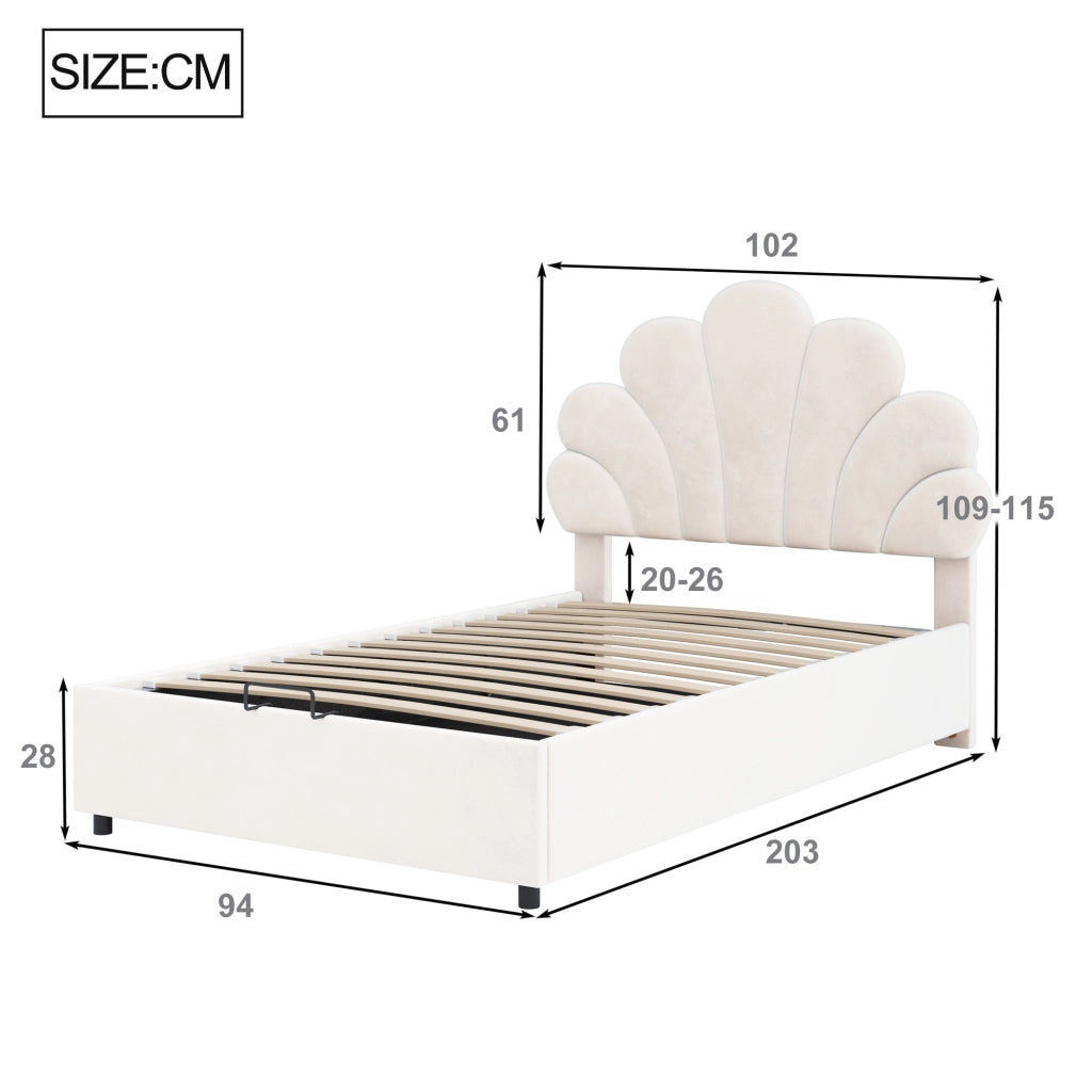 LETTO Imbottito 90x200 cm Beige con contenitore idraulico
