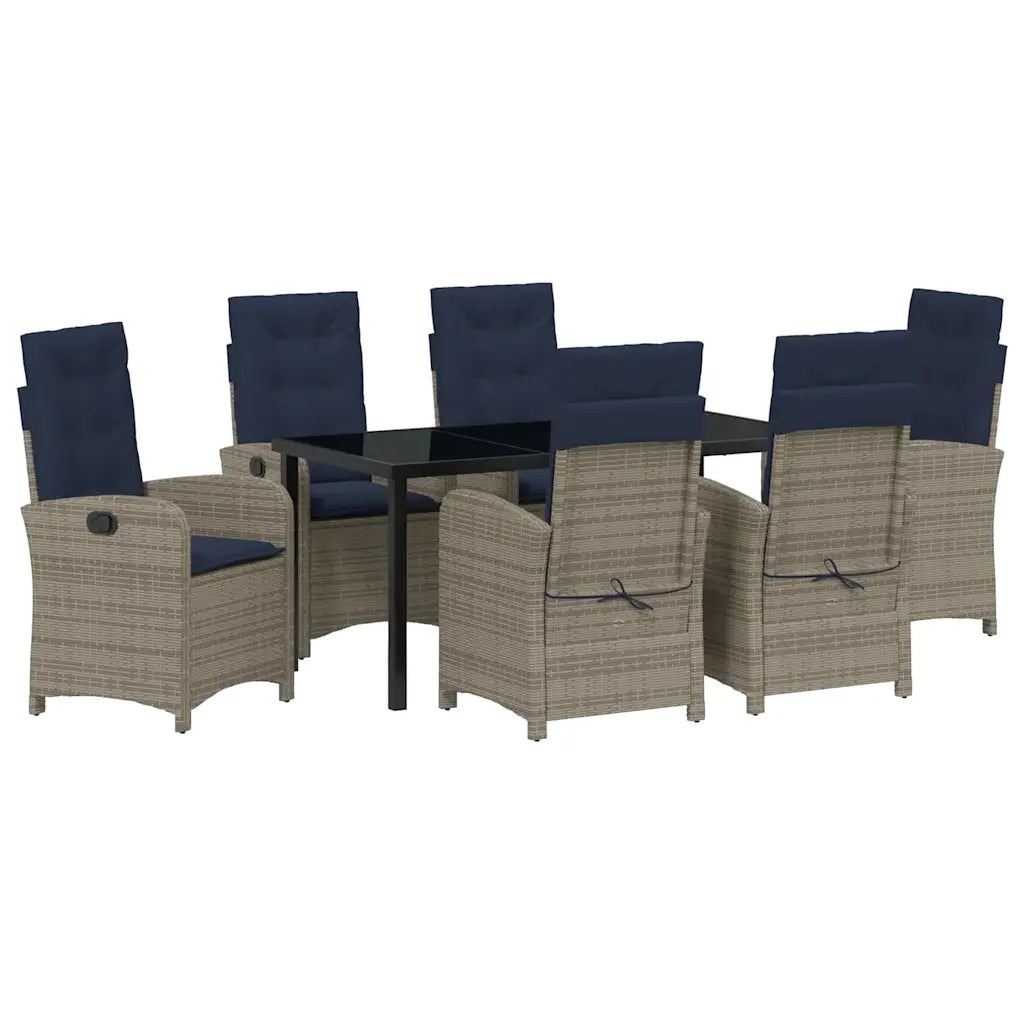 Set da Pranzo per Giardino con cuscino 7 pcs Grigio polyrattan