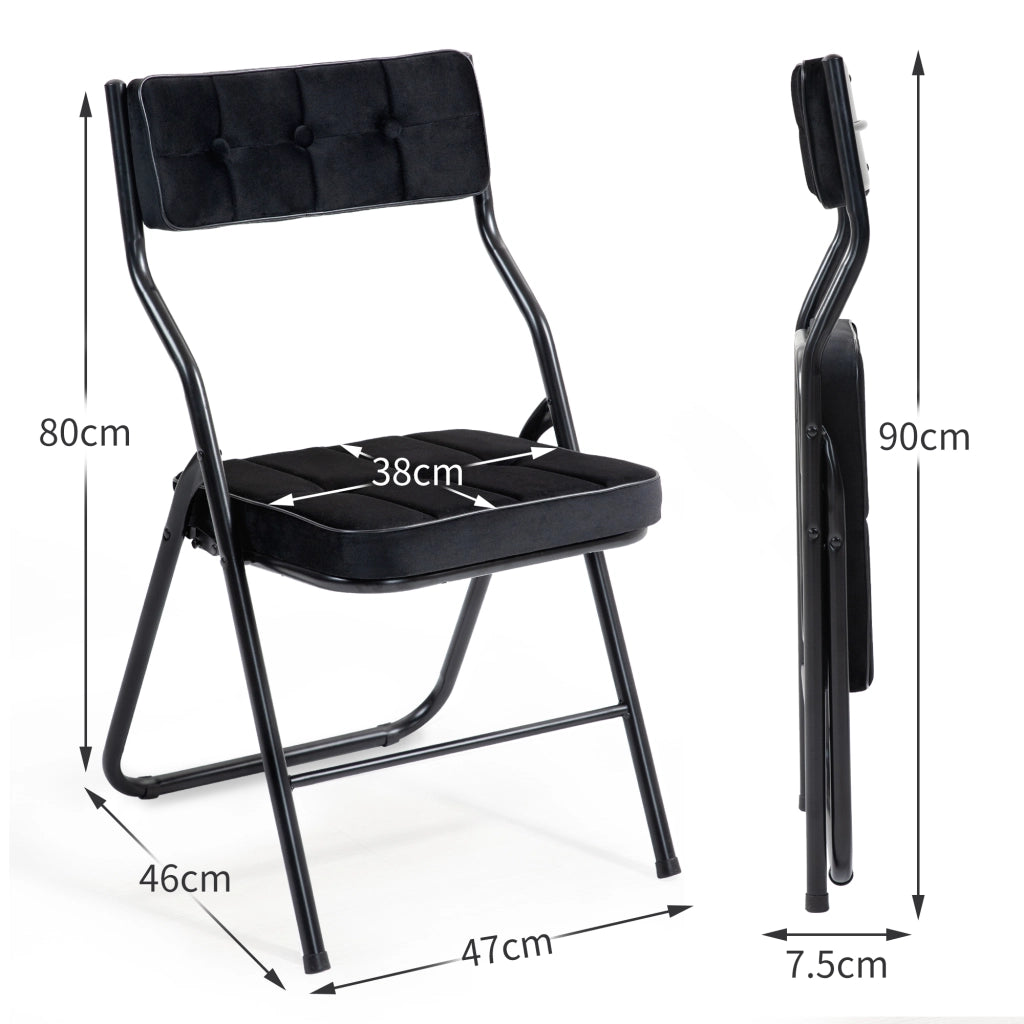 Sedia pieghevole con cuscino - Zephmum- 2 pezzi, nero, portatile