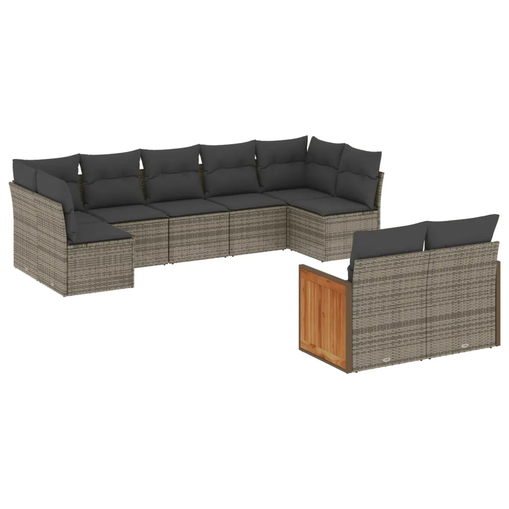Set Divano da Giardino 9 pz con Cuscini Grigio in Polyrattan 3227971