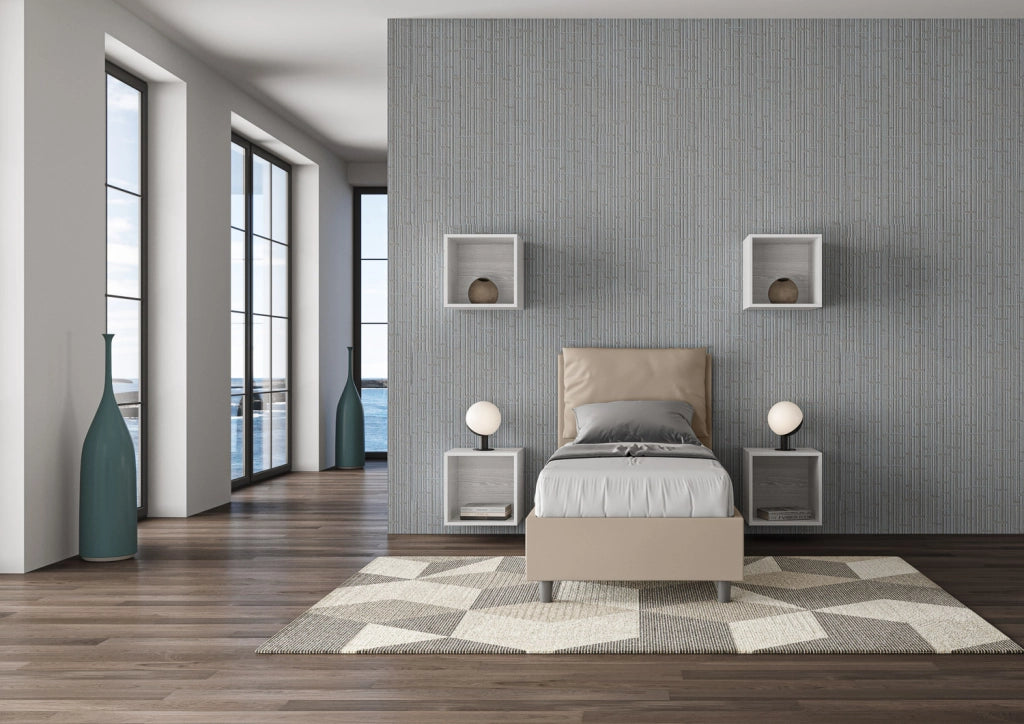 BS COM Letto singolo con rete imbottito 80x210 similpelle tortora