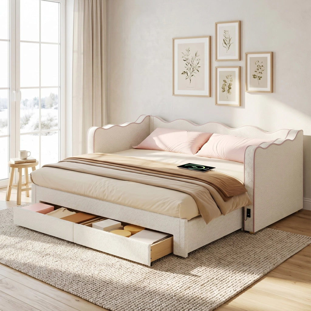 LETTO Estraibile 90x200 cm 180x200 cm Bouclé Beige