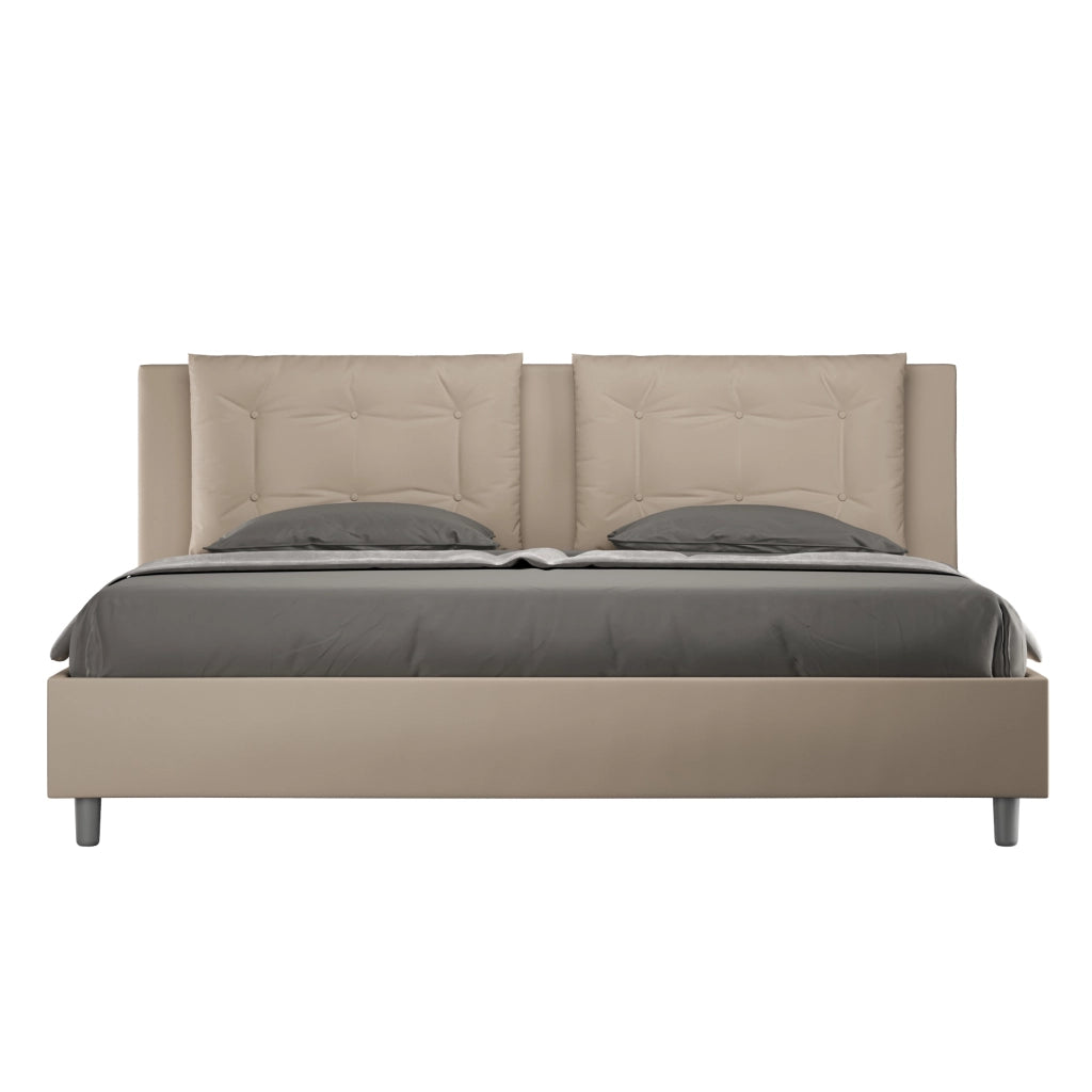 BS COM Letto con rete imbottito 180x190 similpelle tortora