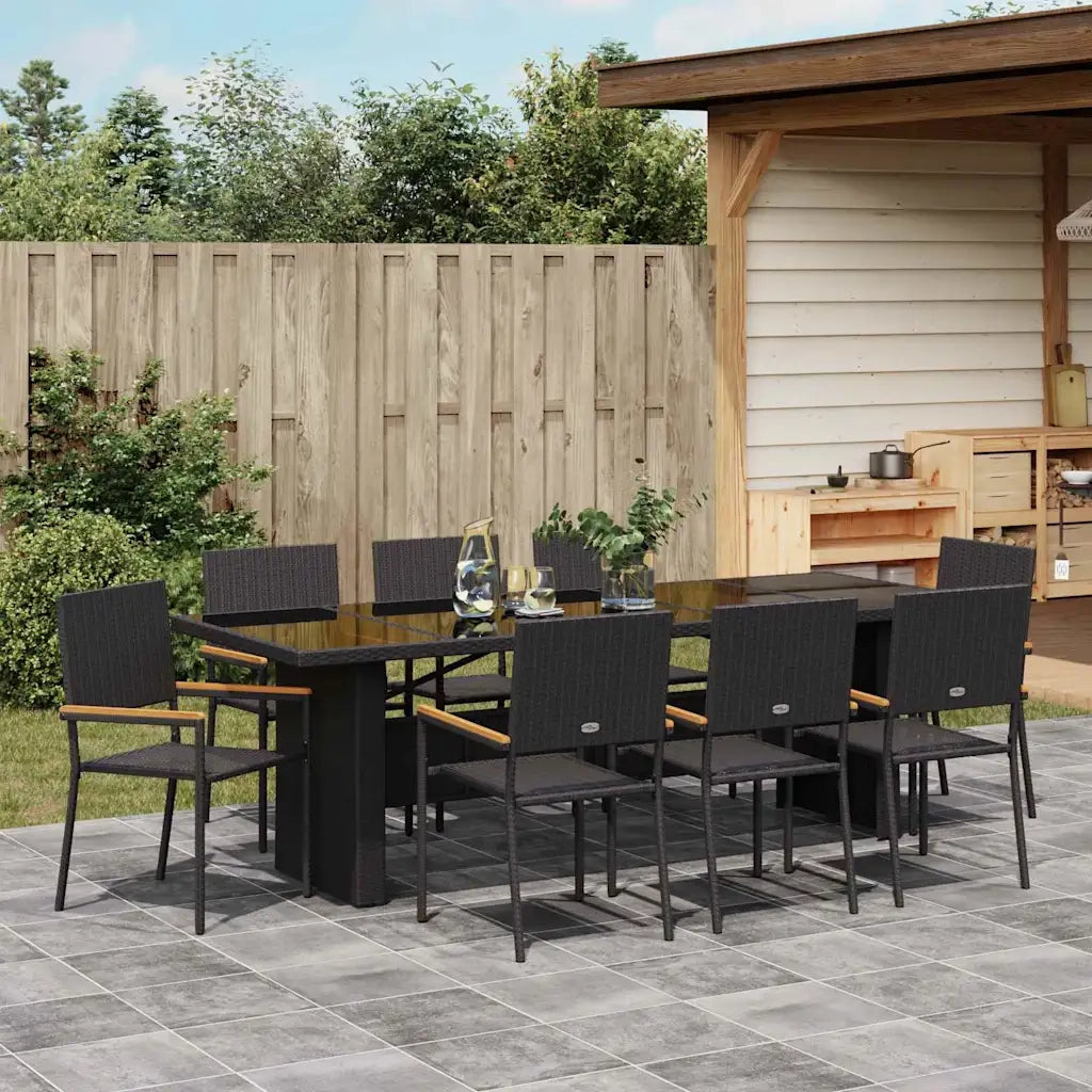 Set da Pranzo per Giardino 9 pcs Nero polyrattan 3365414