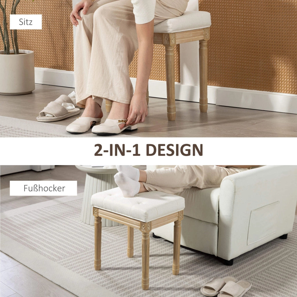 Poggiapiedi imbottito con gambe in legno ¨C Zephmum ¨C Beige 42x32x46.5 cm