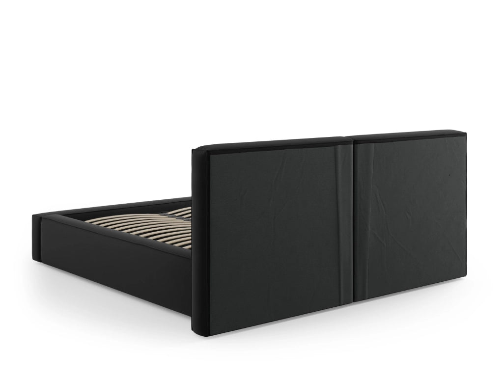 Cosmopolitan Design - Letto a cassettone con testiera doppia "Arendal" 200x200cm in velluto nero 