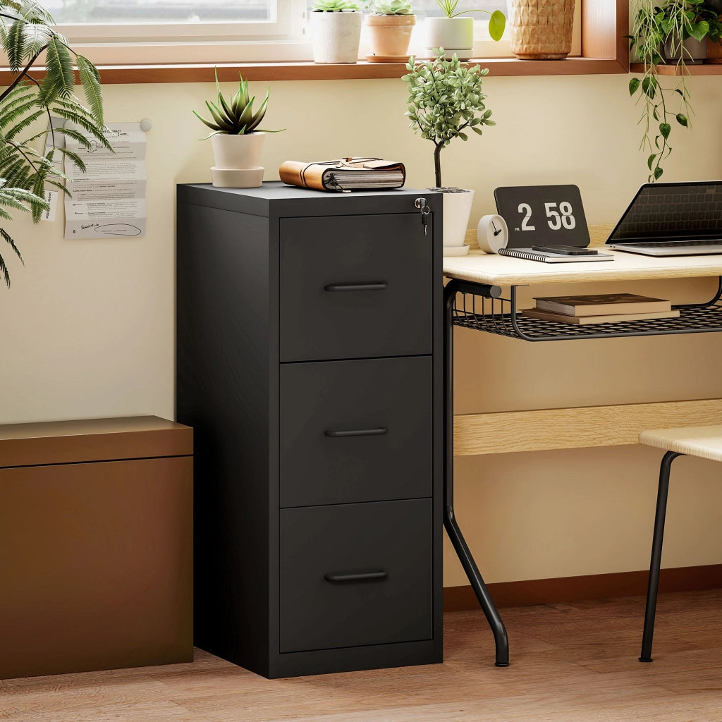 Cassettiera da Ufficio Schedario  Portadocumenti a 3 Cassetti 36,5x46,2x99 cm in Acciaio Nero