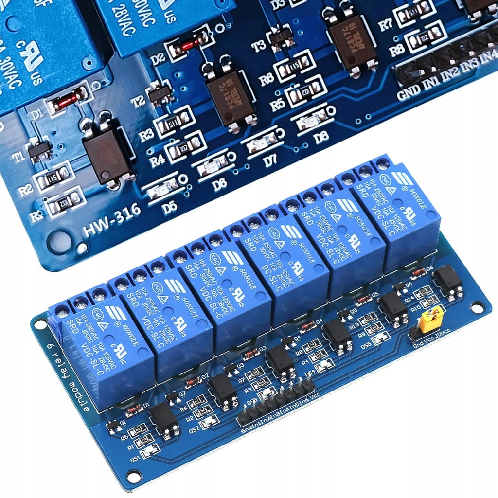 Modulo Relè 6 Canali 24V per Arduino – Isolamento Ottico, SPDT | Dimensioni 91x57x19 mm, 10A | Automazione e Robotica
