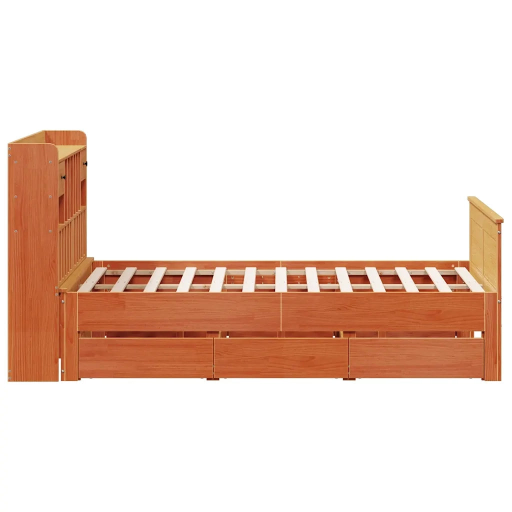 Letto Libreria senza Materasso Marrone Cera 150x200 cm in Pino 3308920