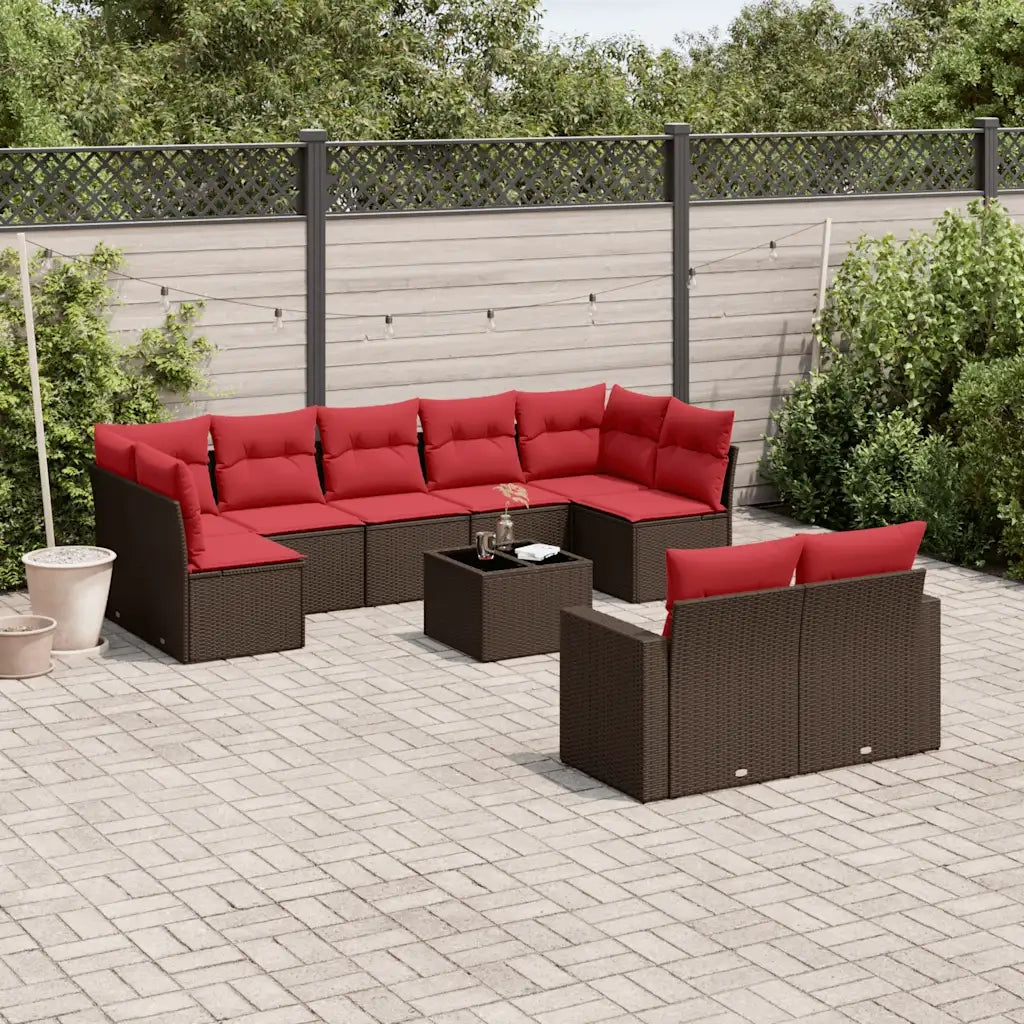 Set Divani da Giardino 10pz con Cuscini in Polyrattan Marrone 3219424