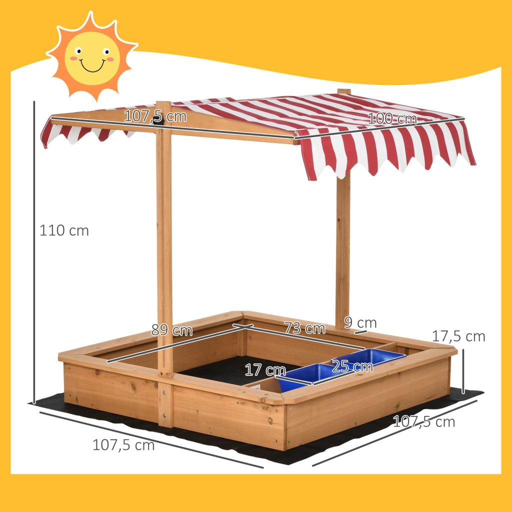 Sandbox con Copertura Regolabile ¨C Minimal ¨C Legno 107.5x107.5 cm