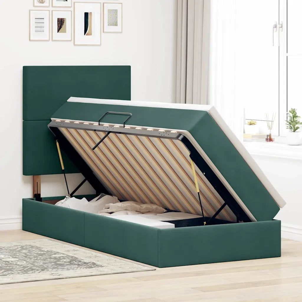 Letto con contenitore e LED Verde Scuro 90 x 190 cm Velluto 3372576