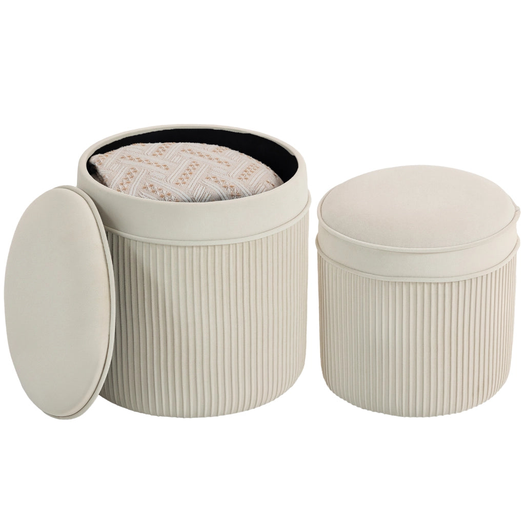 Pouf di stoccaggio in velluto ¨C Minimal ¨C 2 pezzi crema ?36 e ?32 cm