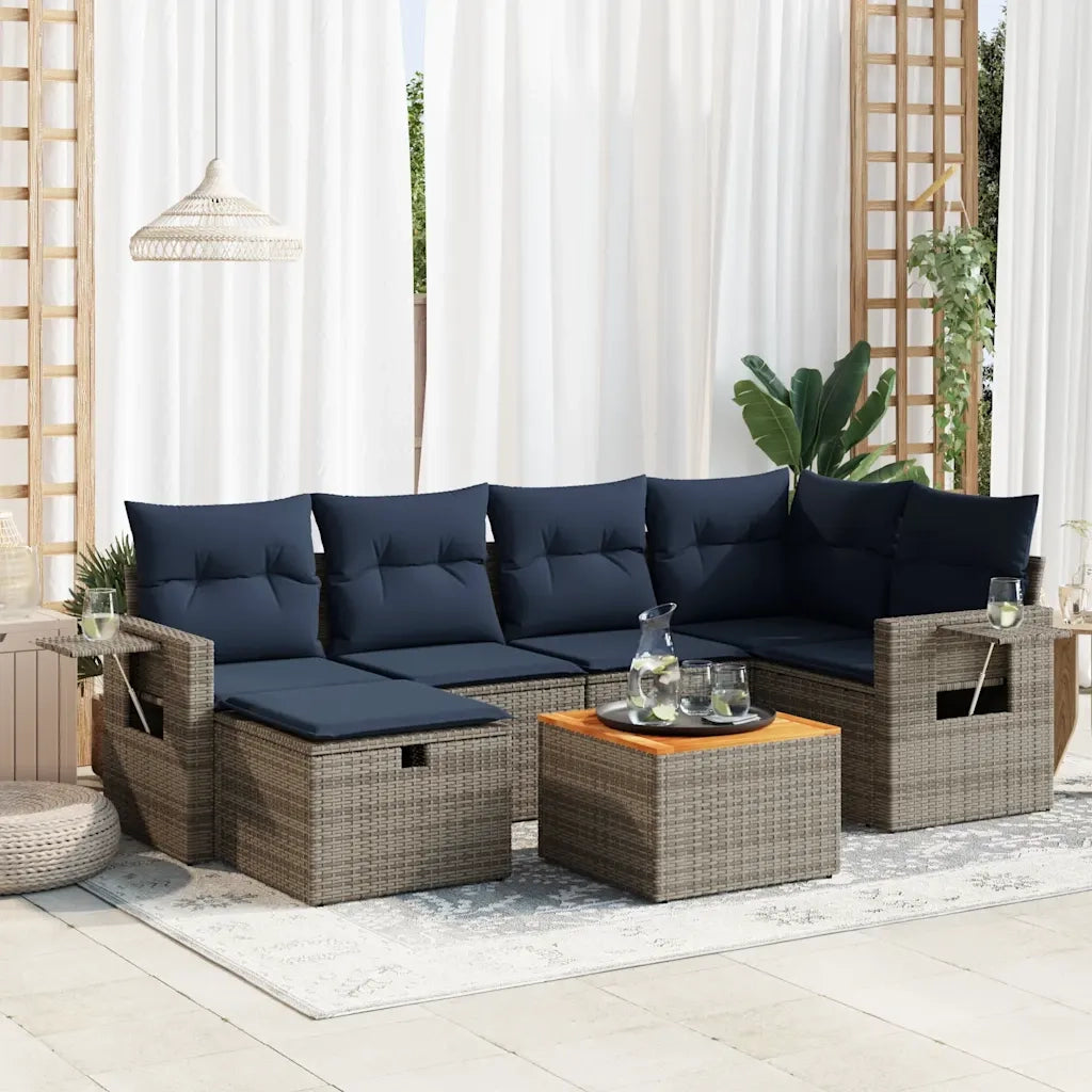 Set Divani da Giardino 7 pz con Cuscini Grigio in Polyrattan 3325820