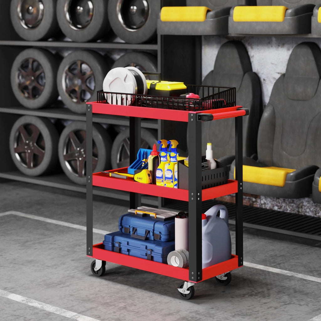 Carrello per Attrezzi con 3 Ripiani ¨C Minimal ¨C Rosso e Nero