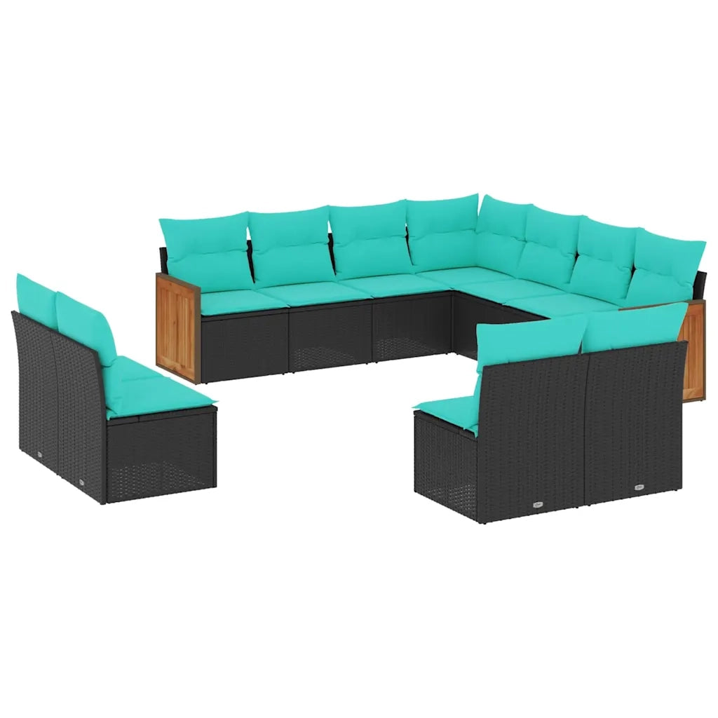 Set Divani da Giardino 11 pz con Cuscini Nero in Polyrattan 3227765