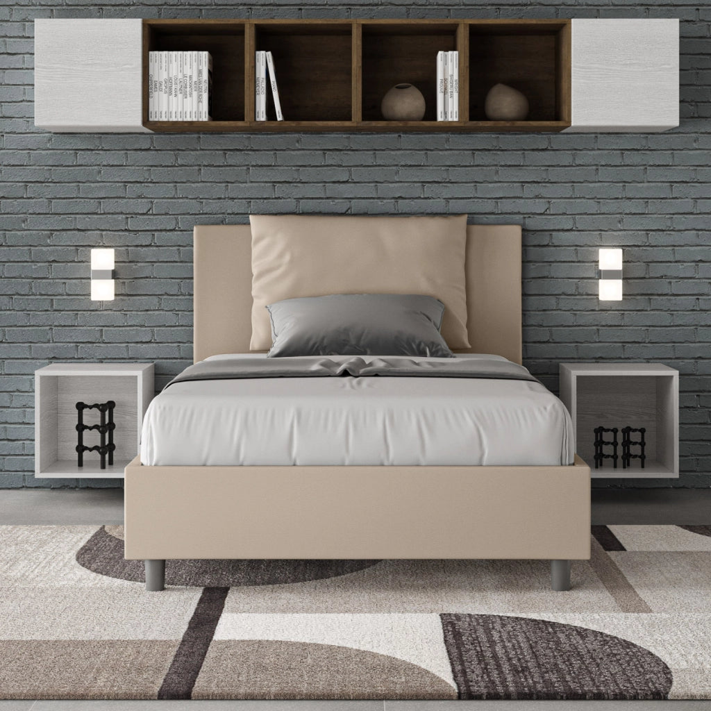 BS COM Letto una piazza e mezza con rete imbottito 120x190 similpelle tortora