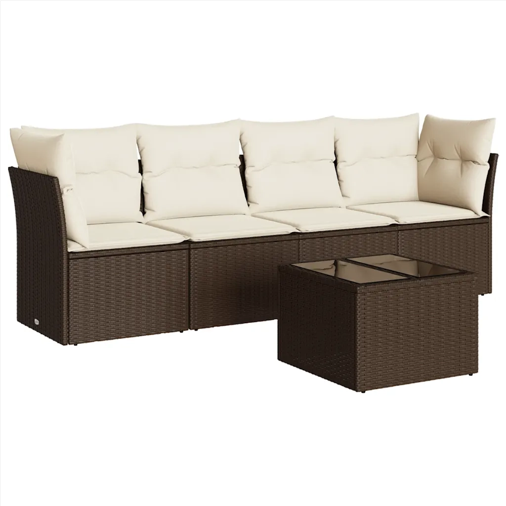 Set Divano da Giardino 5 pz con Cuscini Marrone in Polyrattan 3249082