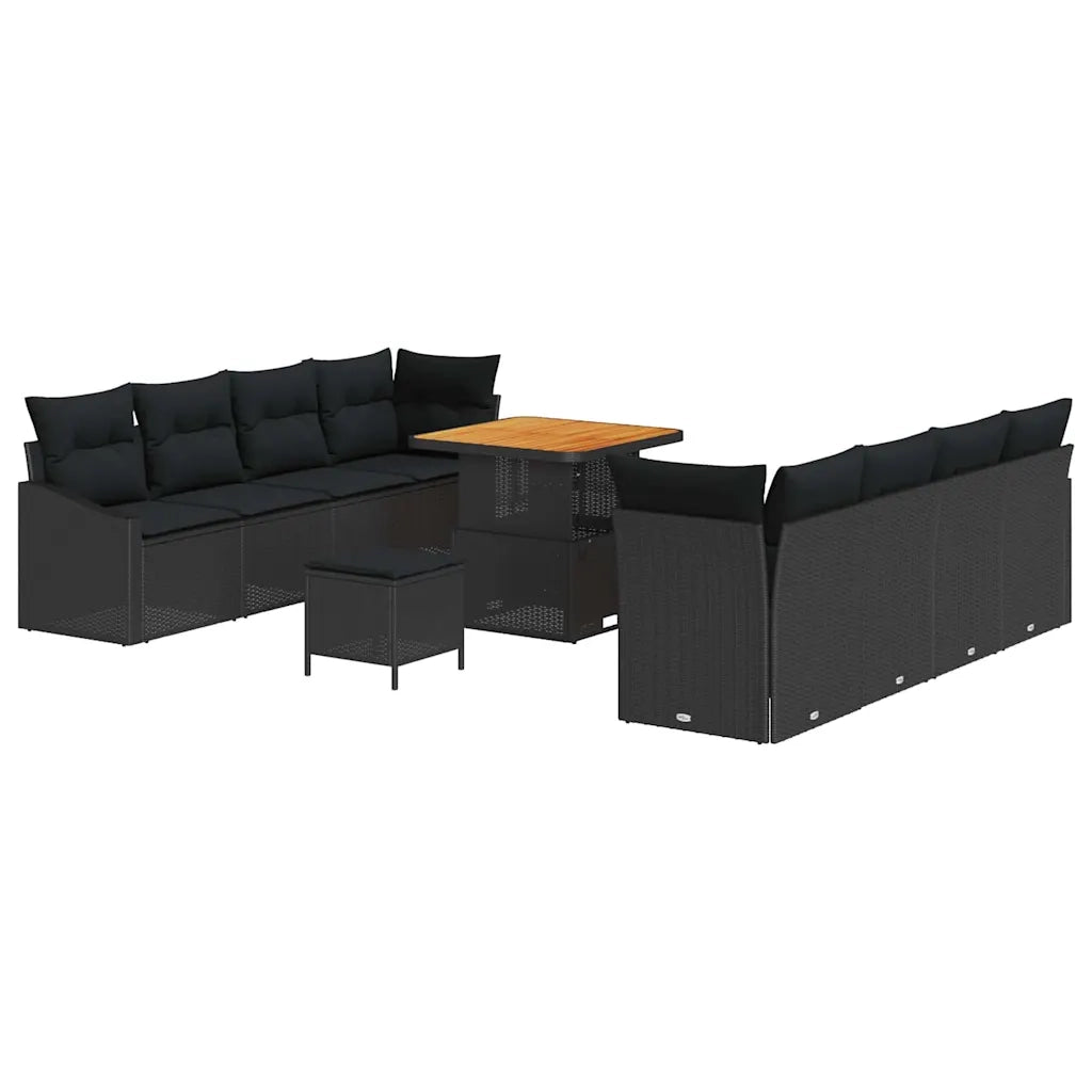 Set Divano da Giardino con cuscino 11 pcs Nero polyrattan