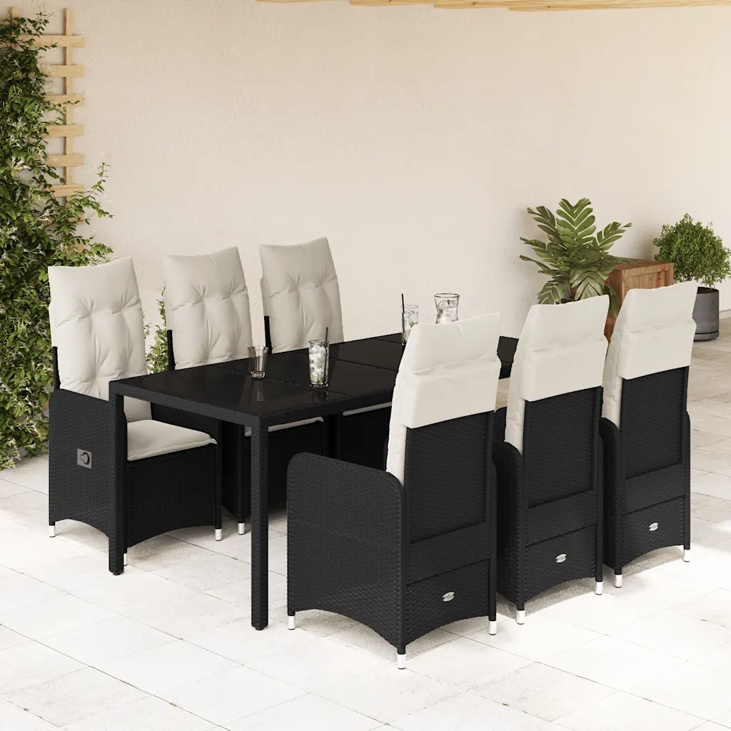 Set da Bistrò da Giardino 7 pz con Cuscini Nero in Polyrattan 3276993
