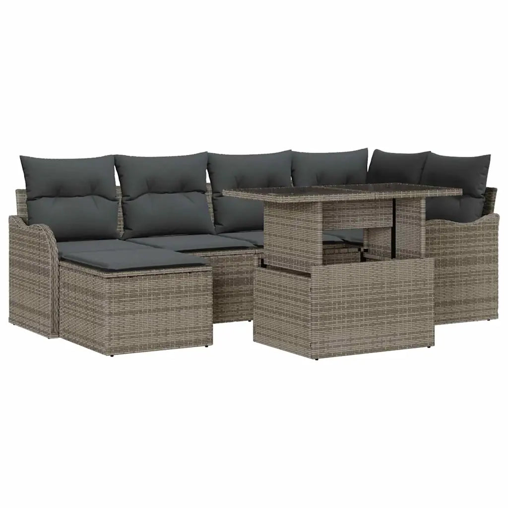 Set Divano da Giardino con cuscino 7 pcs Grigio Poly Rattan