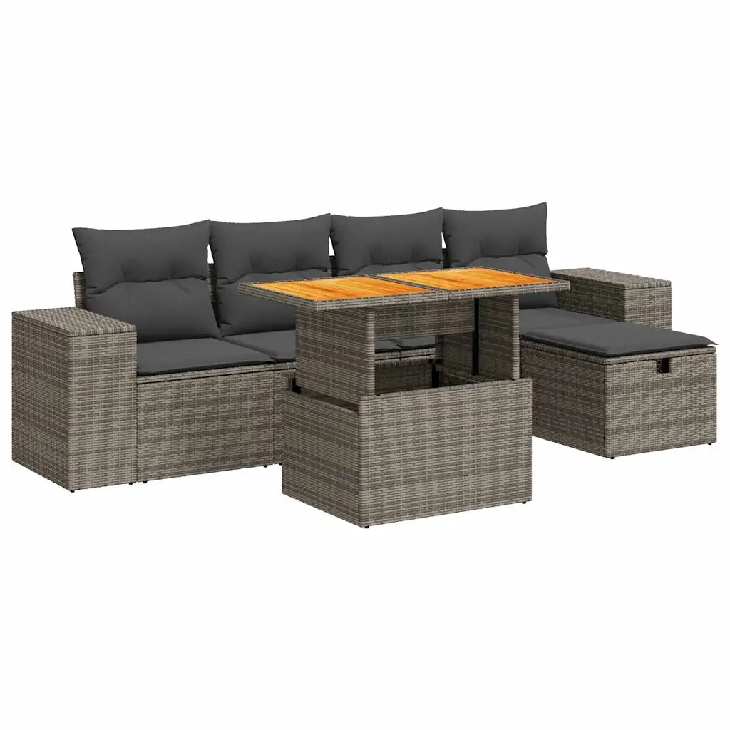 Set Divano da Giardino 6pz con Cuscini Grigio Polyrattan Acacia 3328082