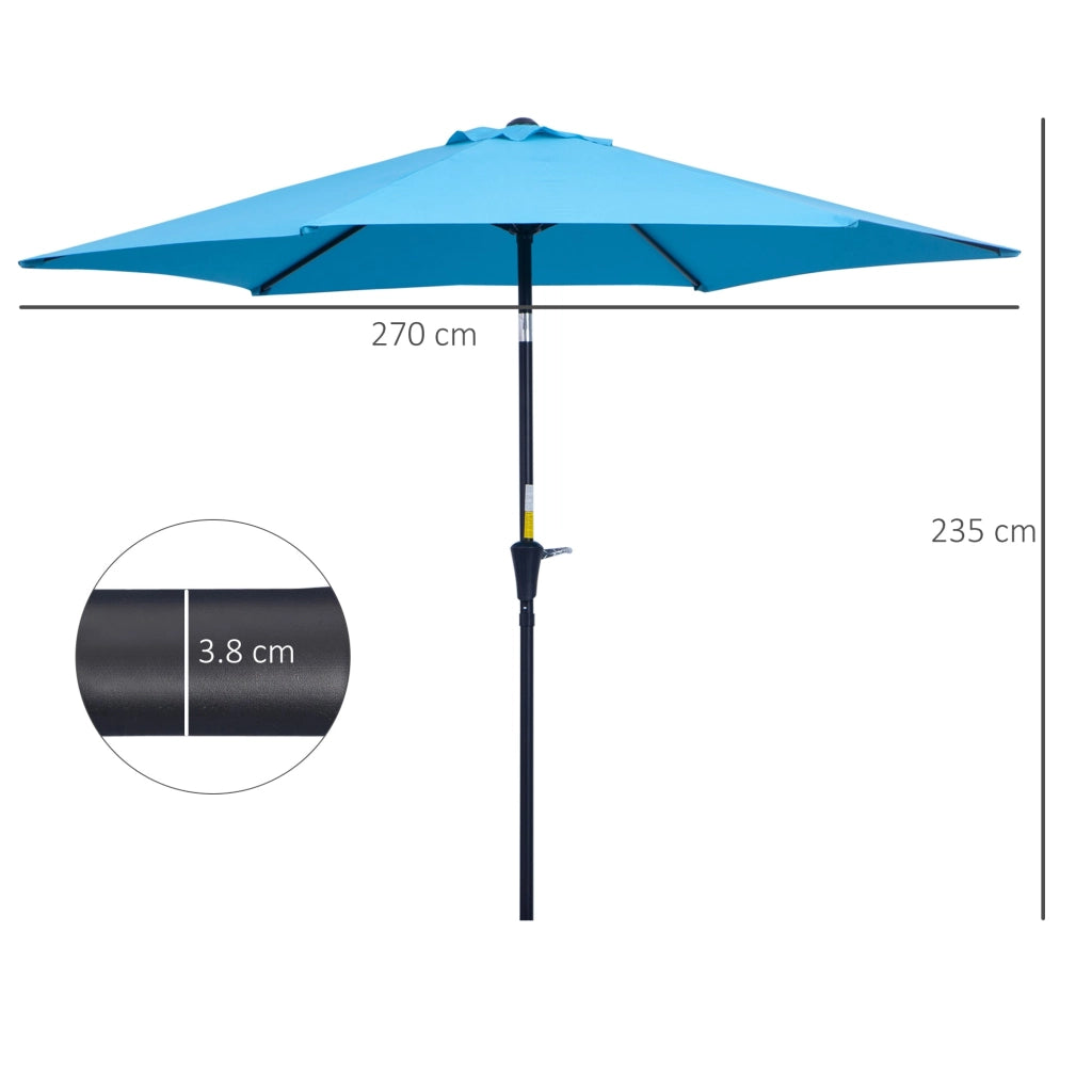 Ombrellone da Giardino Ø260x240 cm con Manovella e Testa Inclinabile in Alluminio e Poliestere Blu