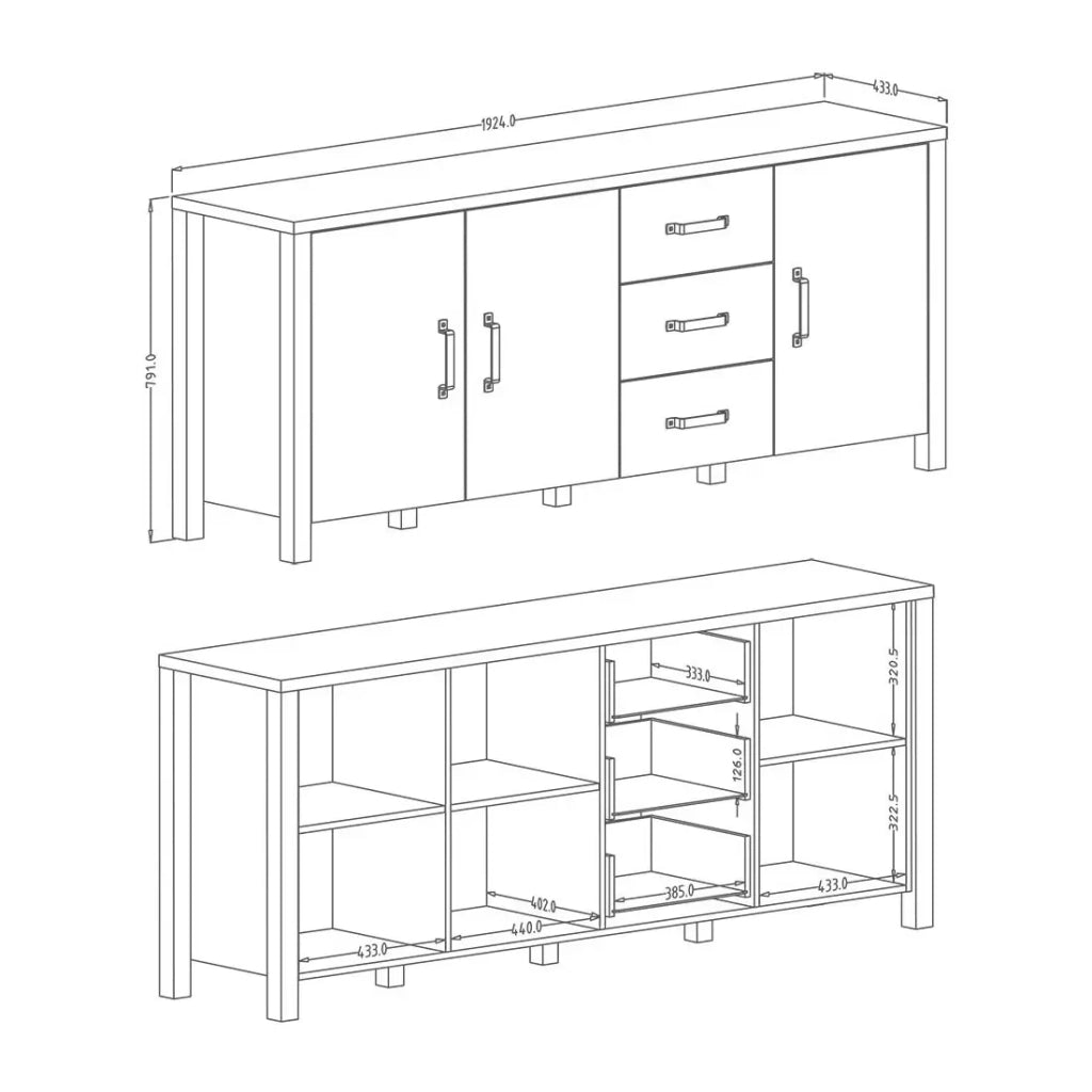 Buffet XL DARWIN – 190 cm in abete e nero opaco