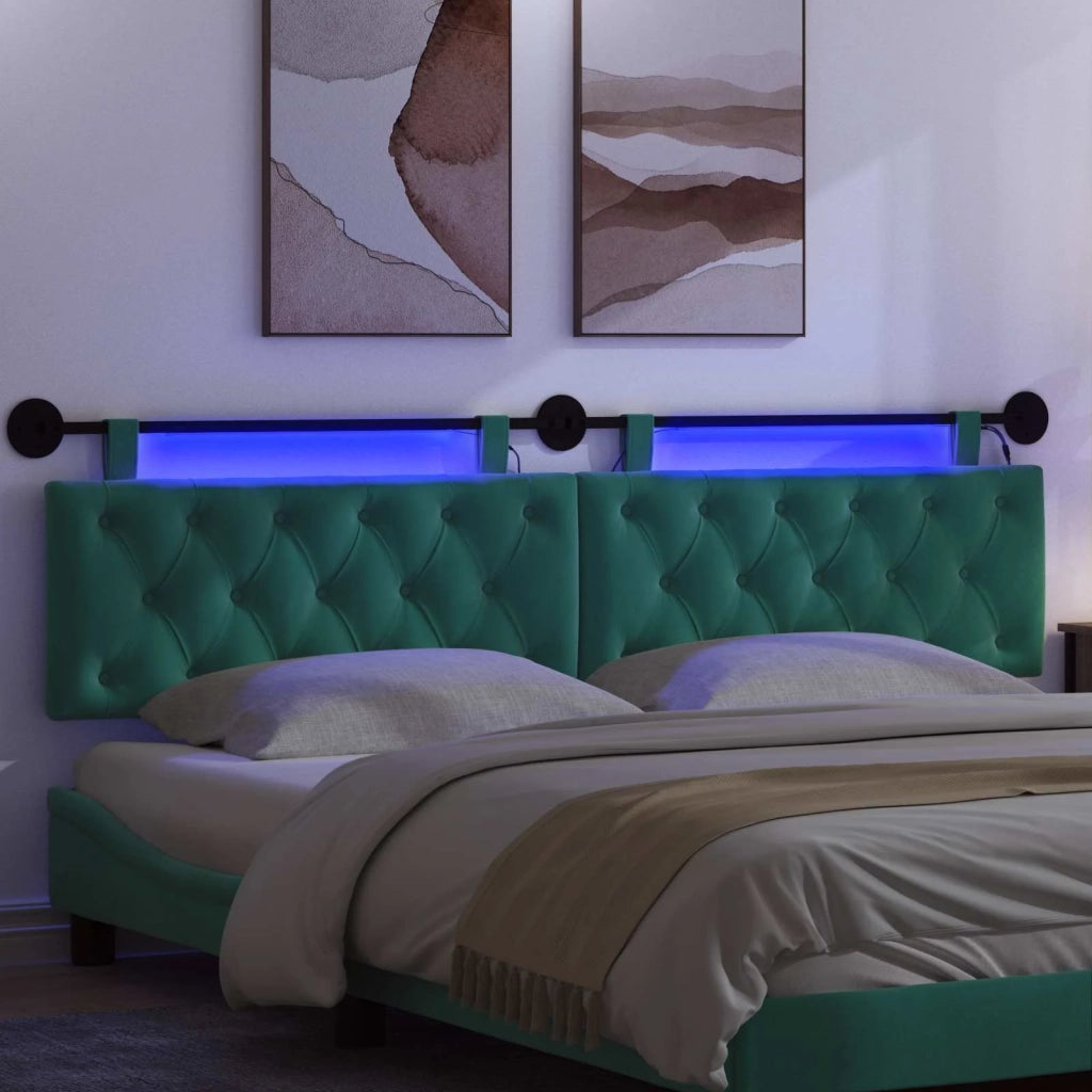 Testiera sospesa Con luce LED Turchese Velluto 3424732