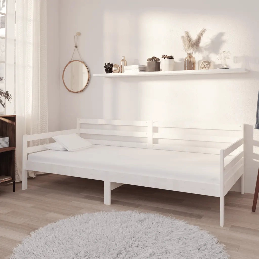 Divano letto | Sof¨¤ letto | Letto singolo con Materasso 90x200 cm Bianco in Legno di Pino