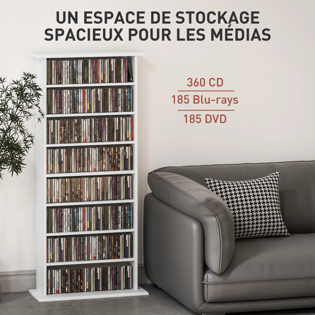 Libreria per CD e DVD con 8 scomparti e 6 ripiani regolabili ¨C Minimal ¨C bianco