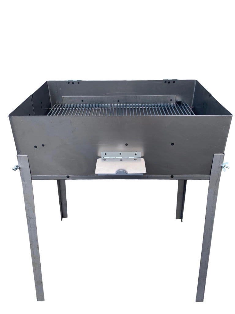 Barbecue da esterno con coperchio richiudibile in ferro, piedi estraibili, per carbone o legna, ideale per campeggio, picnic, grigliate 40x30 cm