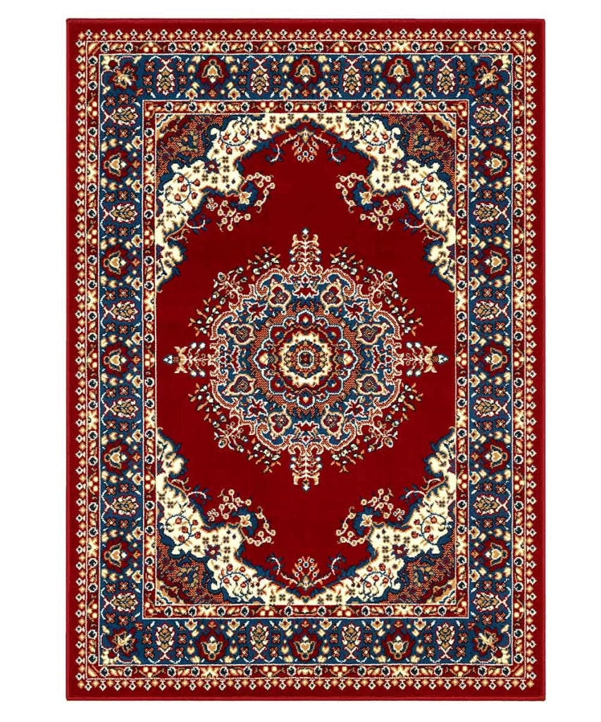 Tappeto P4480 rosso cm.140x200 disegno persiano medaglione tradizionale, economico resistente facile da pulire