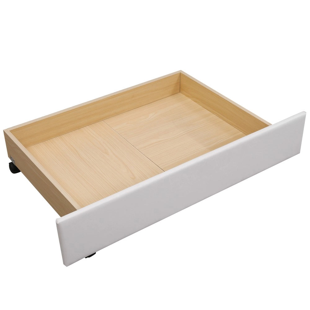 Letto Imbottito 140x200 con Doghe, 2 Cassetti e Testiera ¨C Xylo ¨C Bianco, Legno e Similpelle