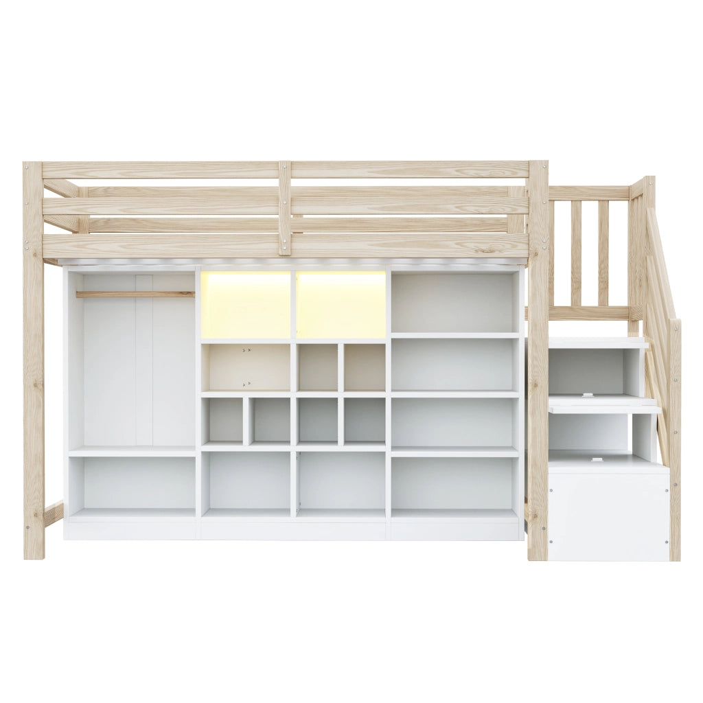 Letto a Soppalco con Contenitore e LED ¨C MINIMAL ¨C Legno 90x200