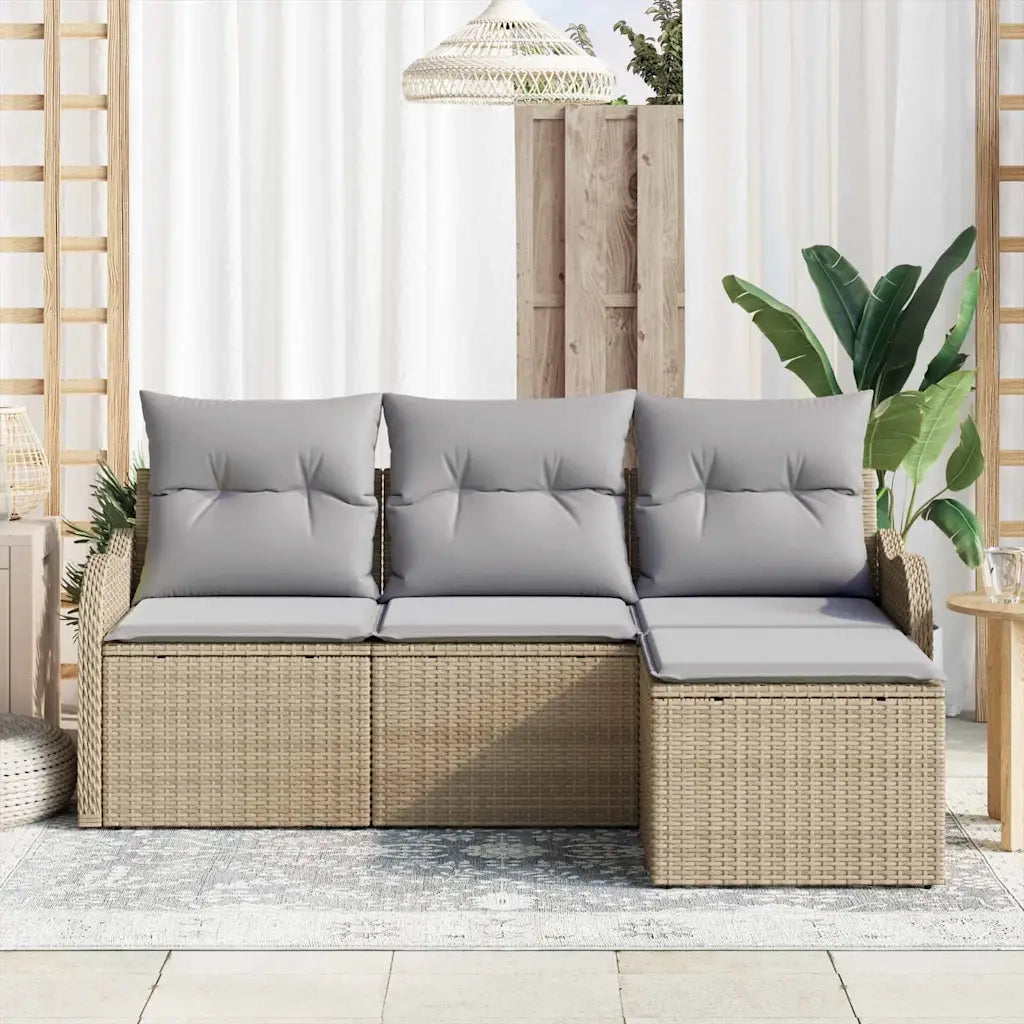 Set Divano da Giardino con archiviazione 4 pcs Beige polyrattan
